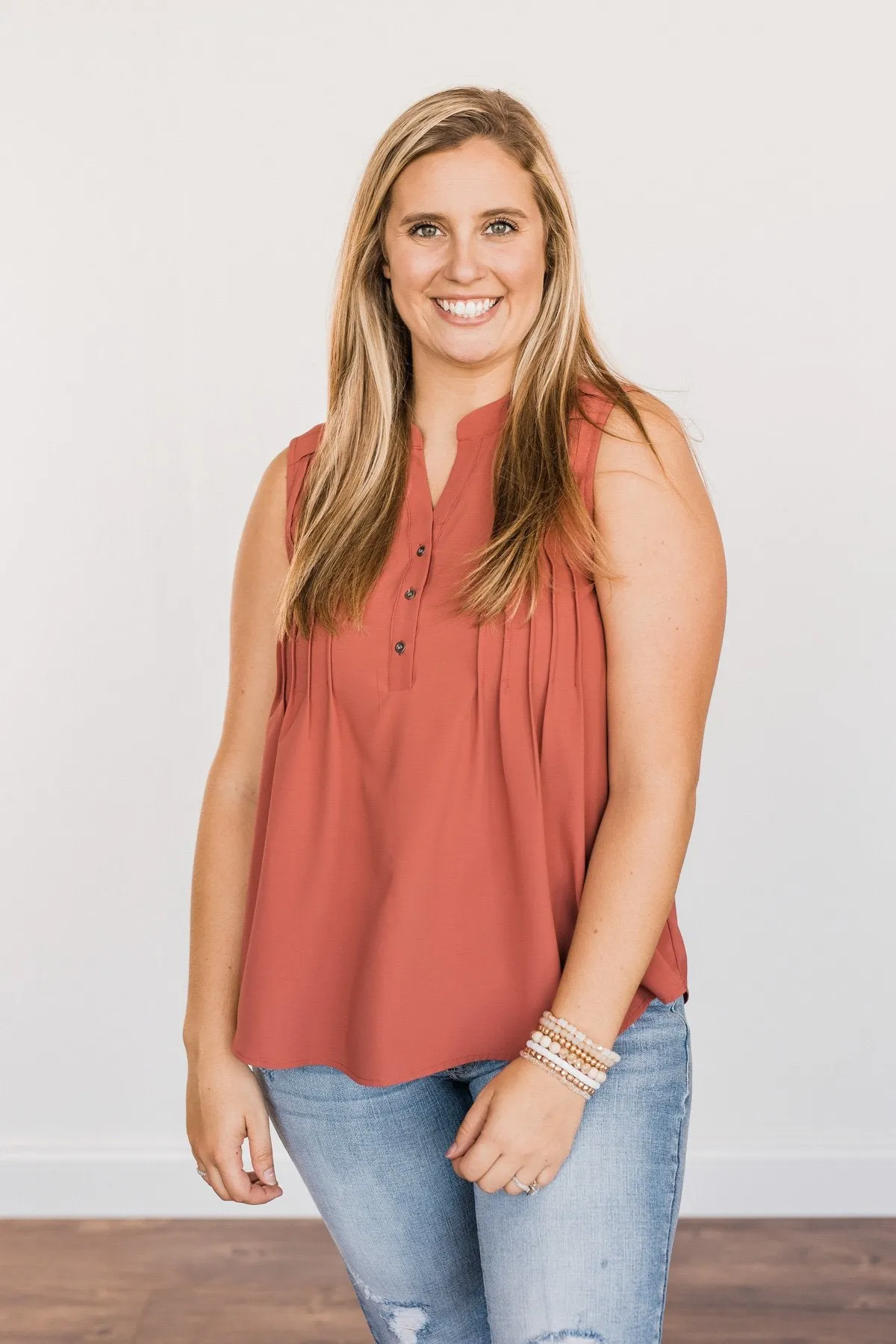Never Ending Bliss Sleeveless Blouse- Terracotta