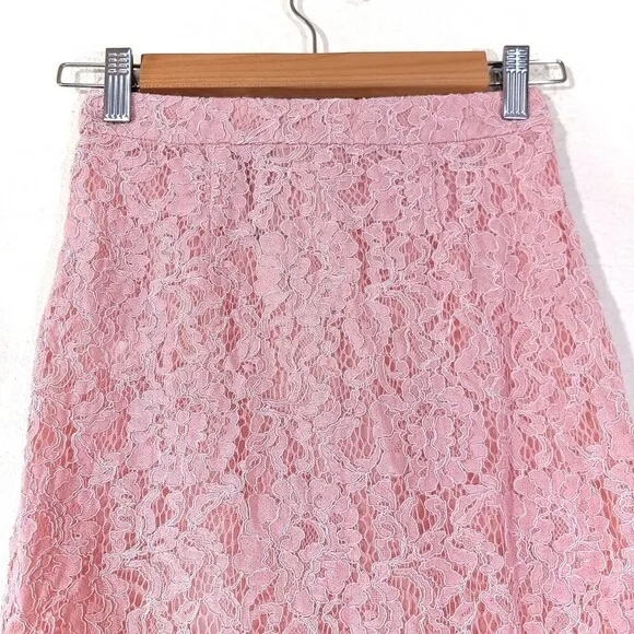 NEW House of CB Rexie Romantic Vintage Pink Sheer Lace Pencil Midi Skirt XS