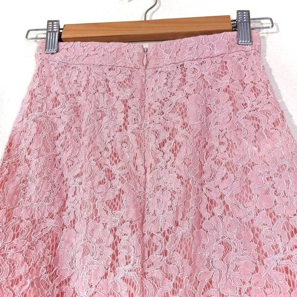 NEW House of CB Rexie Romantic Vintage Pink Sheer Lace Pencil Midi Skirt XS