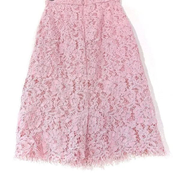 NEW House of CB Rexie Romantic Vintage Pink Sheer Lace Pencil Midi Skirt XS
