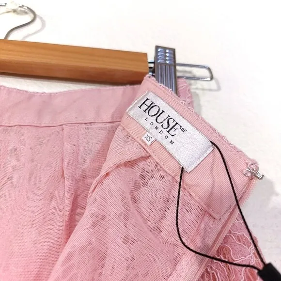 NEW House of CB Rexie Romantic Vintage Pink Sheer Lace Pencil Midi Skirt XS