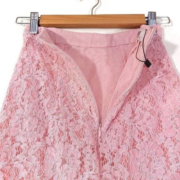 NEW House of CB Rexie Romantic Vintage Pink Sheer Lace Pencil Midi Skirt XS