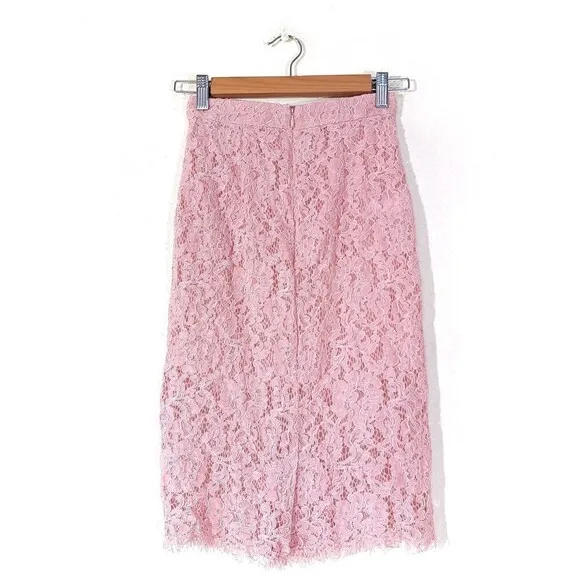 NEW House of CB Rexie Romantic Vintage Pink Sheer Lace Pencil Midi Skirt XS