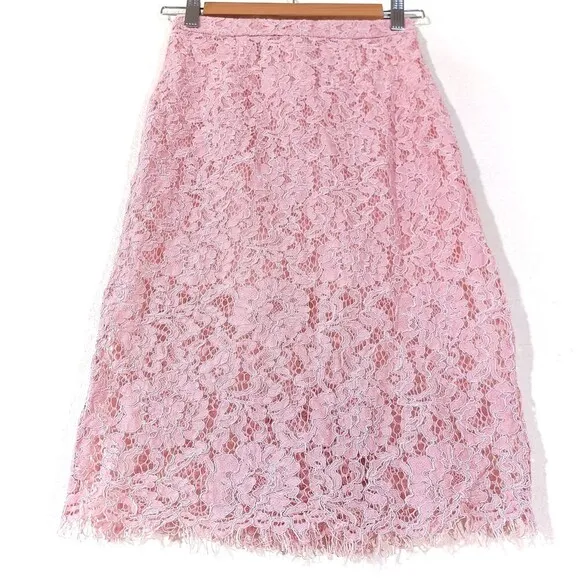 NEW House of CB Rexie Romantic Vintage Pink Sheer Lace Pencil Midi Skirt XS