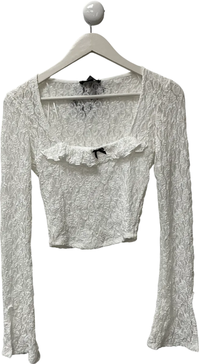 New Look White Square Neck Lace Long Sleeve Top UK 8