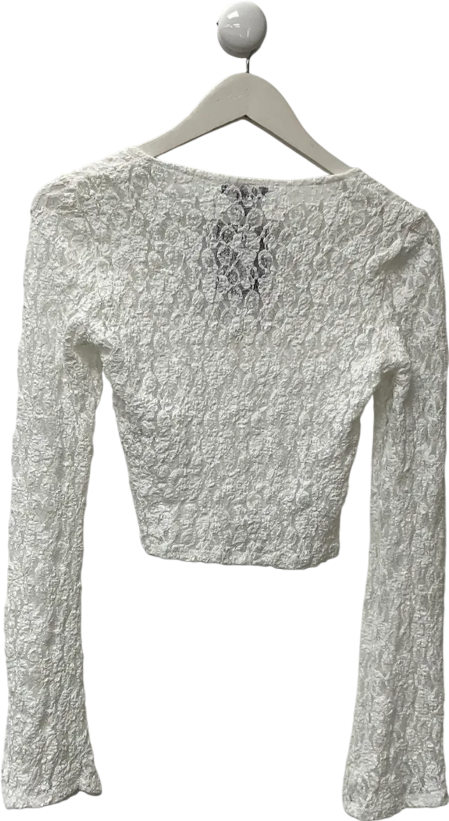 New Look White Square Neck Lace Long Sleeve Top UK 8