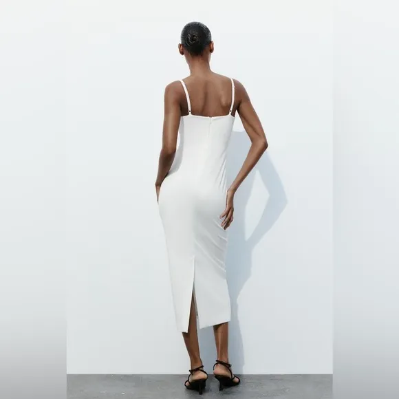 NEW ZARA Midi Dress Womens White Sweetheart Bustier Strap Cocktail Bridal Size S