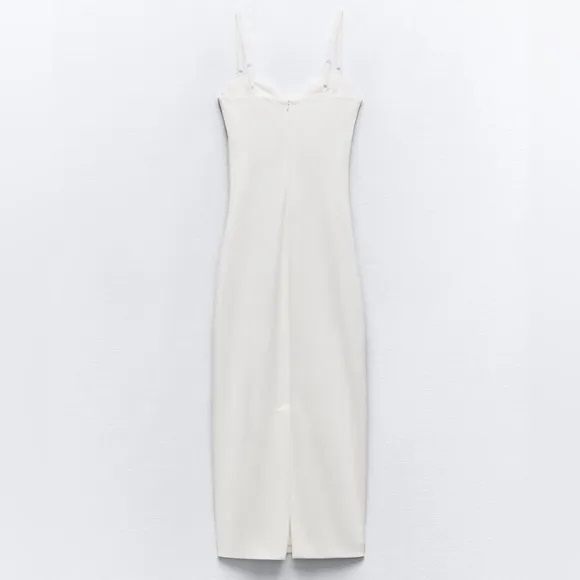 NEW ZARA Midi Dress Womens White Sweetheart Bustier Strap Cocktail Bridal Size S