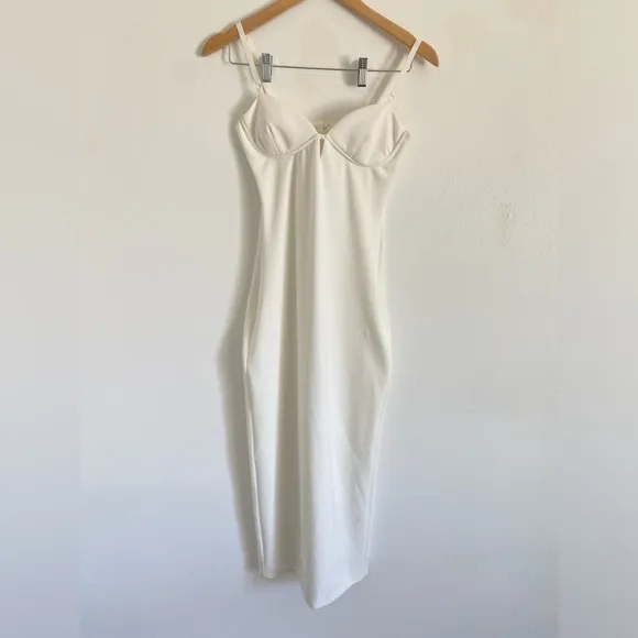 NEW ZARA Midi Dress Womens White Sweetheart Bustier Strap Cocktail Bridal Size S