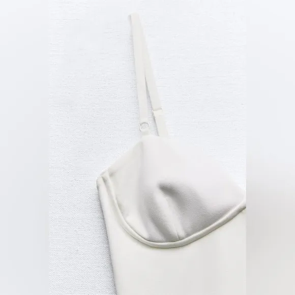 NEW ZARA Midi Dress Womens White Sweetheart Bustier Strap Cocktail Bridal Size S