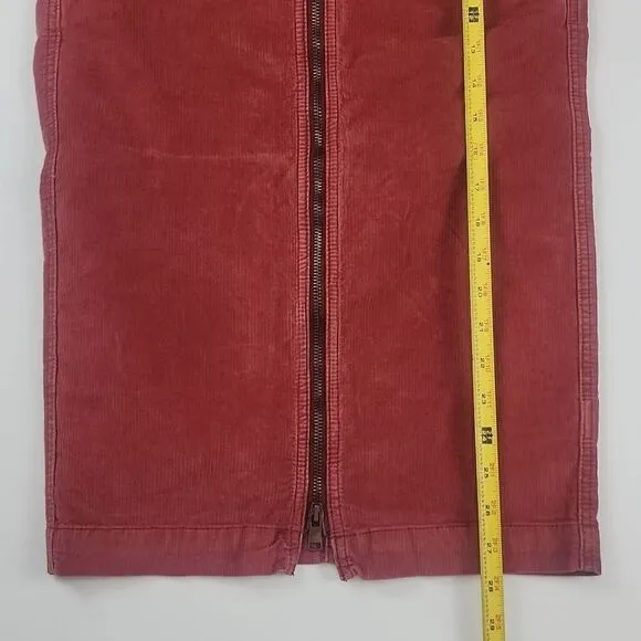 New Free People Women Red Pencil Skirt Zipped Midi Corduroy Size 24 MSRP $108