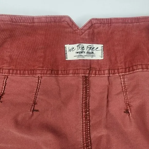 New Free People Women Red Pencil Skirt Zipped Midi Corduroy Size 24 MSRP $108