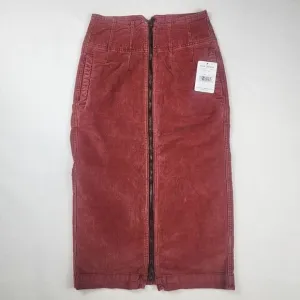 New Free People Women Red Pencil Skirt Zipped Midi Corduroy Size 24 MSRP $108