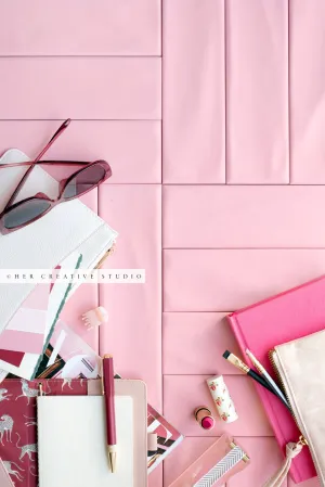 Notebook, Pencil Case & Pink Notebook. Stock Photo
