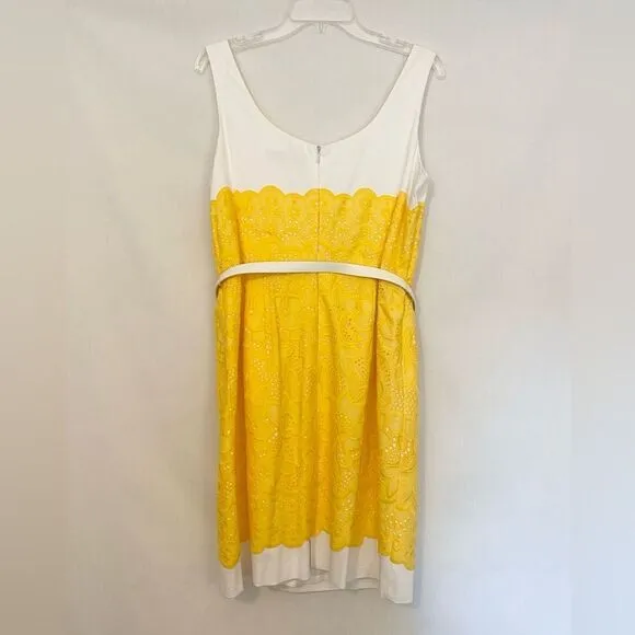 NWT Antonio Melani pencil dress midi size 12. White and yellow lace.