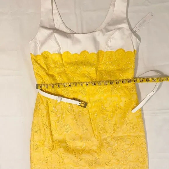 NWT Antonio Melani pencil dress midi size 12. White and yellow lace.
