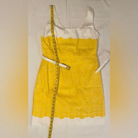 NWT Antonio Melani pencil dress midi size 12. White and yellow lace.