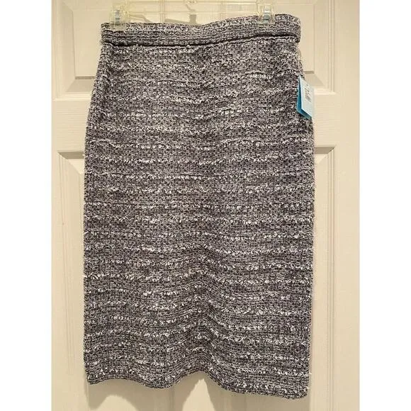 NWT Ming Wang Straight Pencil Black White Pull-on Acrylic Knit Skirt S