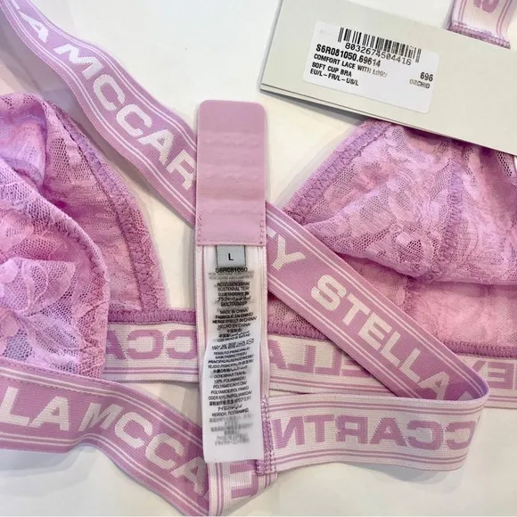 NWT Stella McCartney Logo Bra , Orchid Pink , Lace soft cup , comfort , bralette