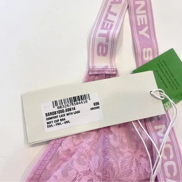 NWT Stella McCartney Logo Bra , Orchid Pink , Lace soft cup , comfort , bralette