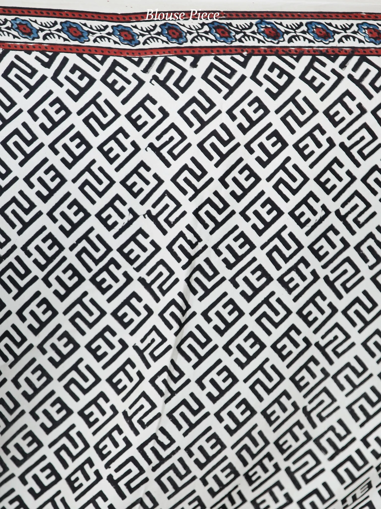 Off White Indigo Black Maroon Ajrakh Hand Block Printed Modal Silk Saree in Natural Colors - S031703695