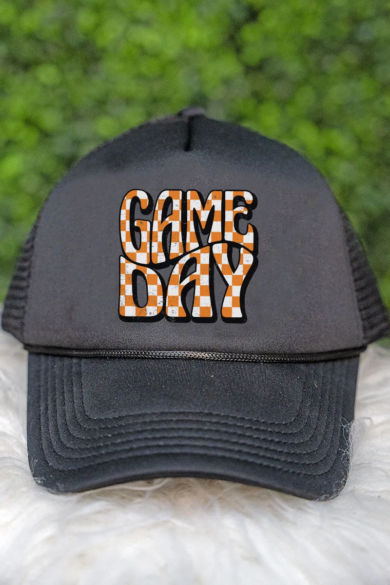 Orange Checkered Game Day Foam Mesh Back Trucker Cap