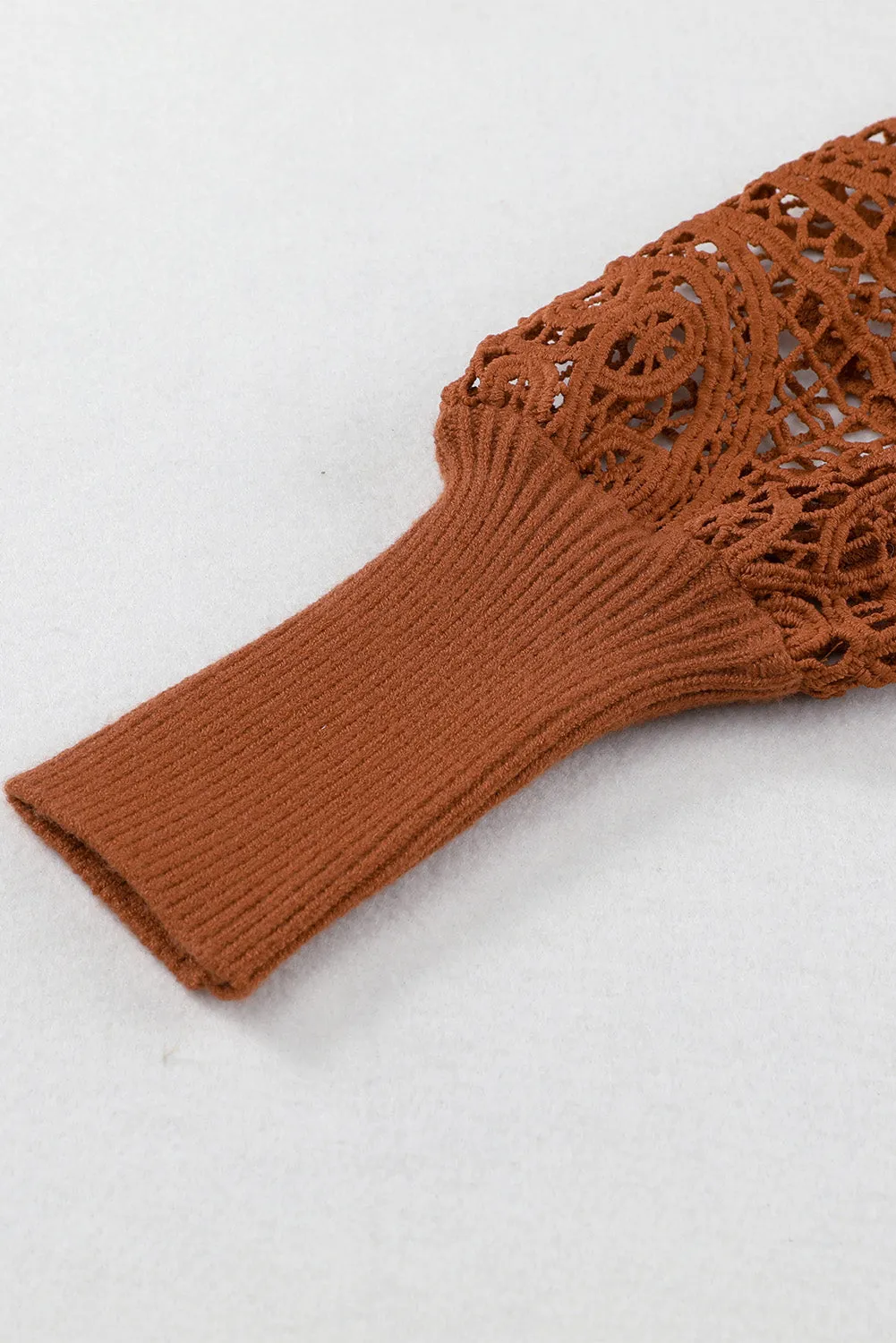 Orange Ribbed Cutout Lace Patch Sleeve Open Cardigan
