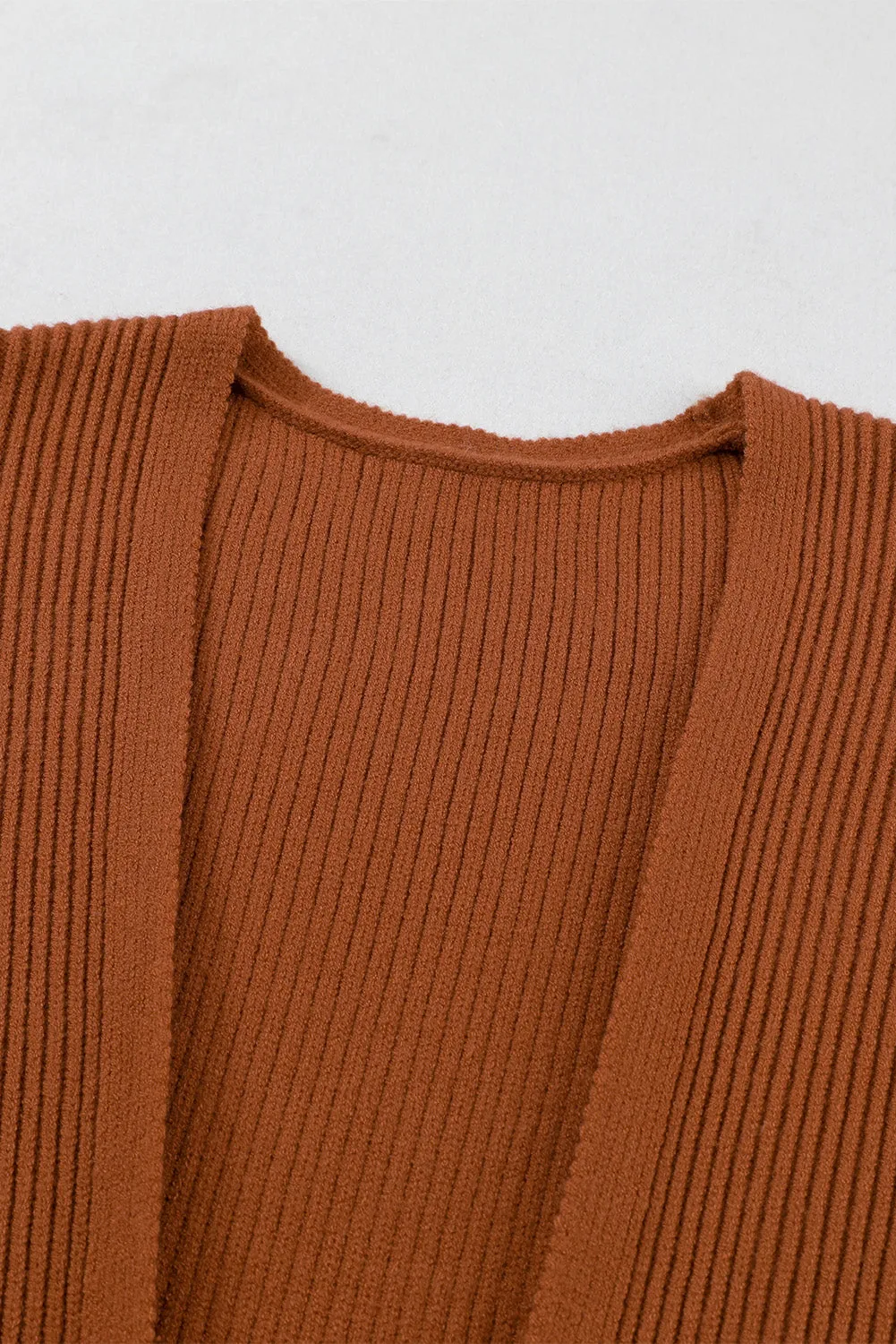 Orange Ribbed Cutout Lace Patch Sleeve Open Cardigan
