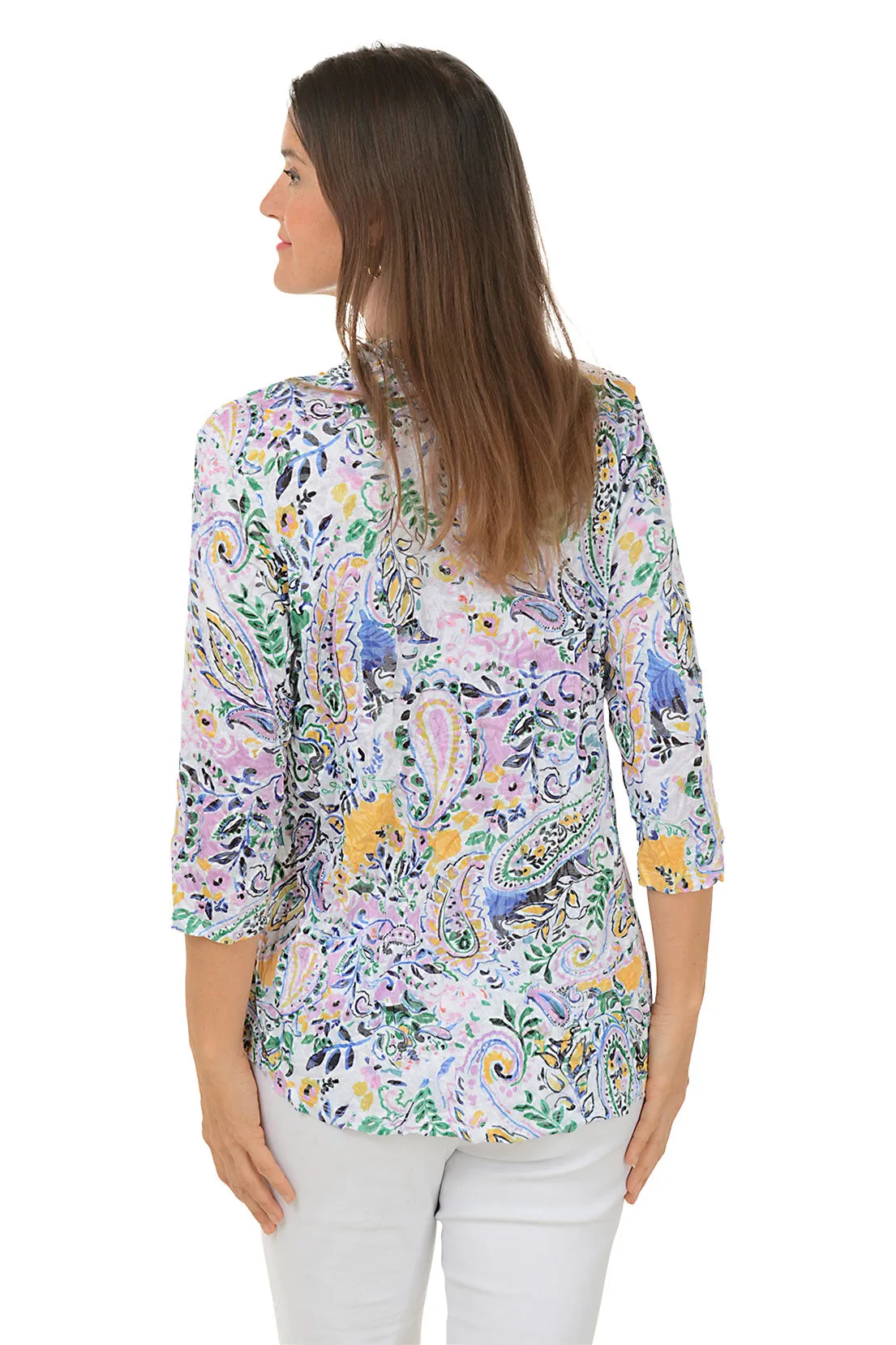 Paisley Vines Crinkle Pleated Front Top