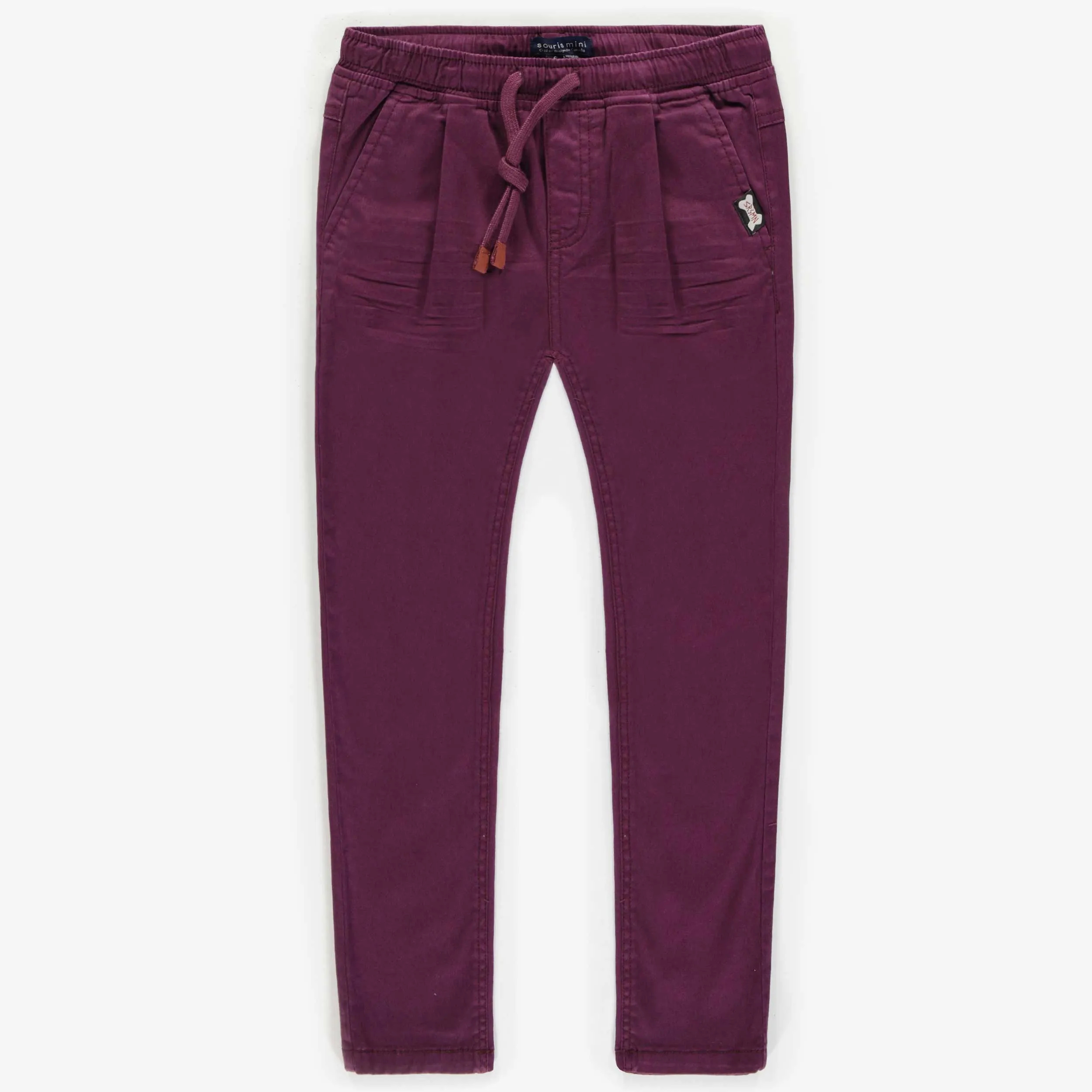 Pantalon bourgogne coupe ajustée en micro twill, enfant || Micro twill slim fit burgundy pants, child