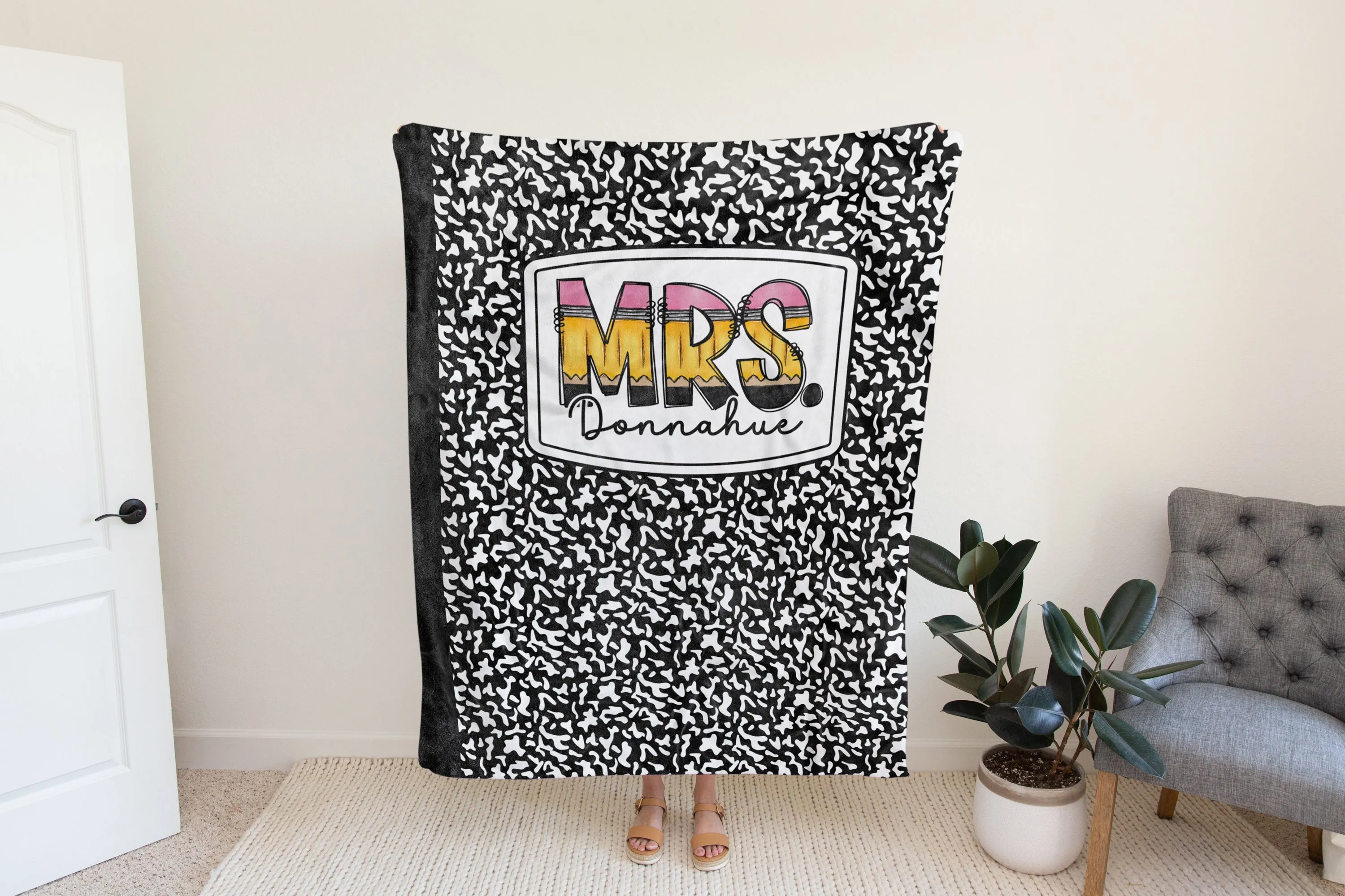 Personalized Composition Notebook Fleece Blanket