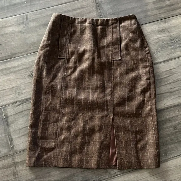 Peruvian Connection Brown Tweed Knit Pencil Skirt - Size 8