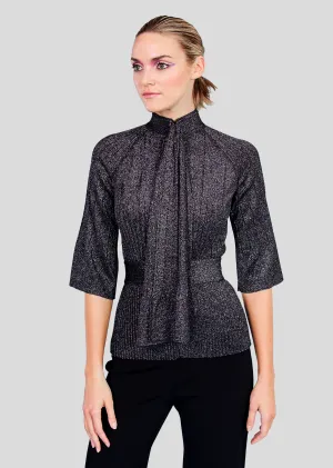 Pierretta – Metallic Pleated Top with Neck Tie