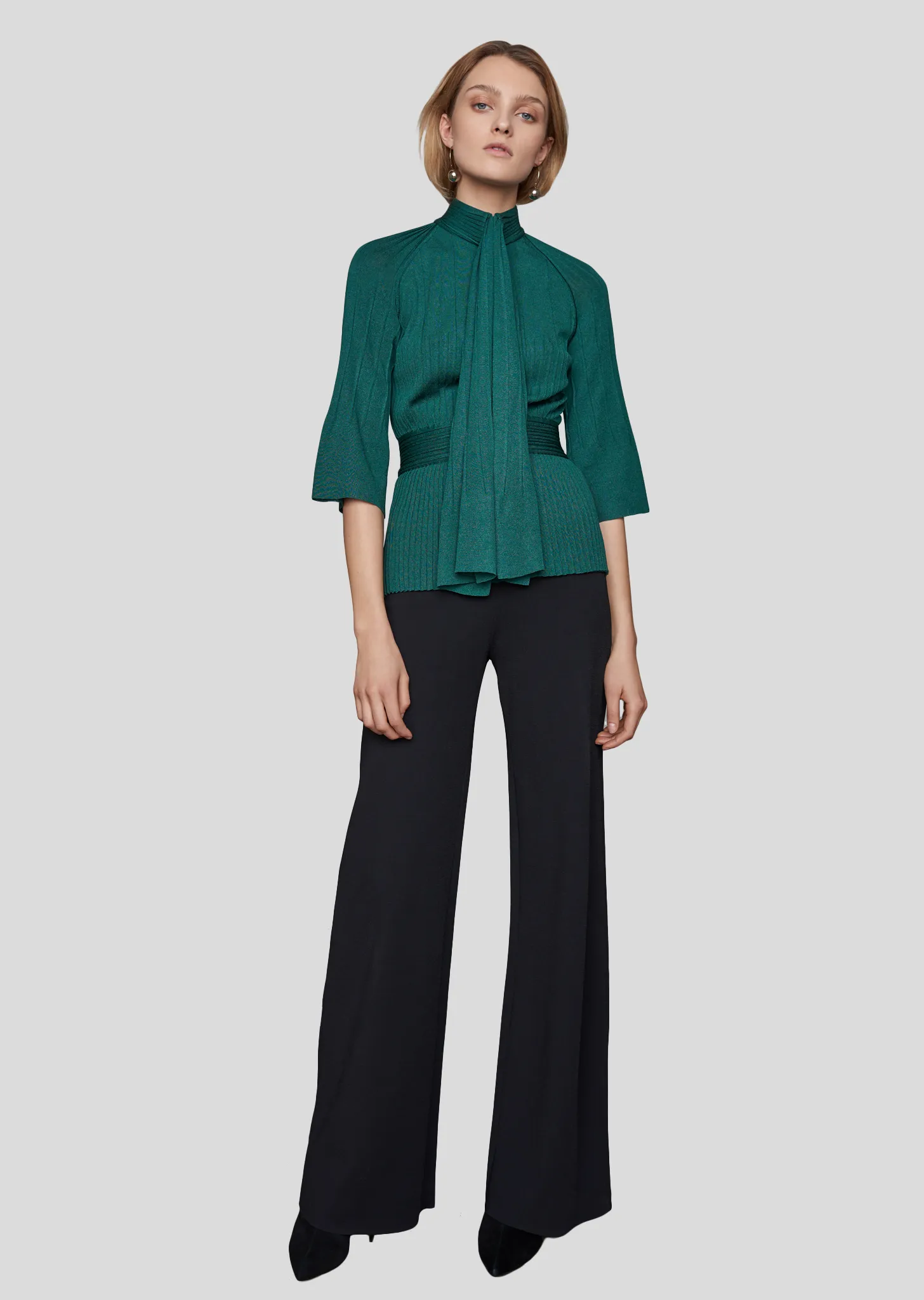 Pierretta – Metallic Pleated Top with Neck Tie