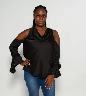 Pleated Cold Shoulder Top