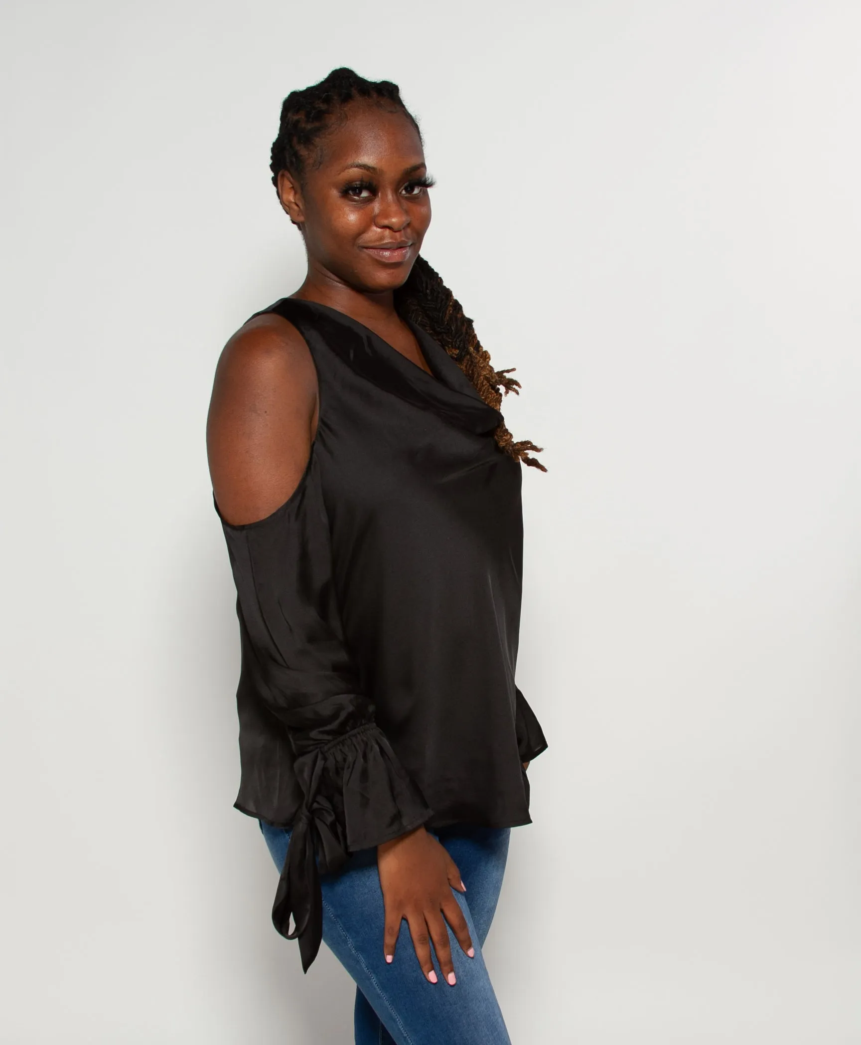 Pleated Cold Shoulder Top