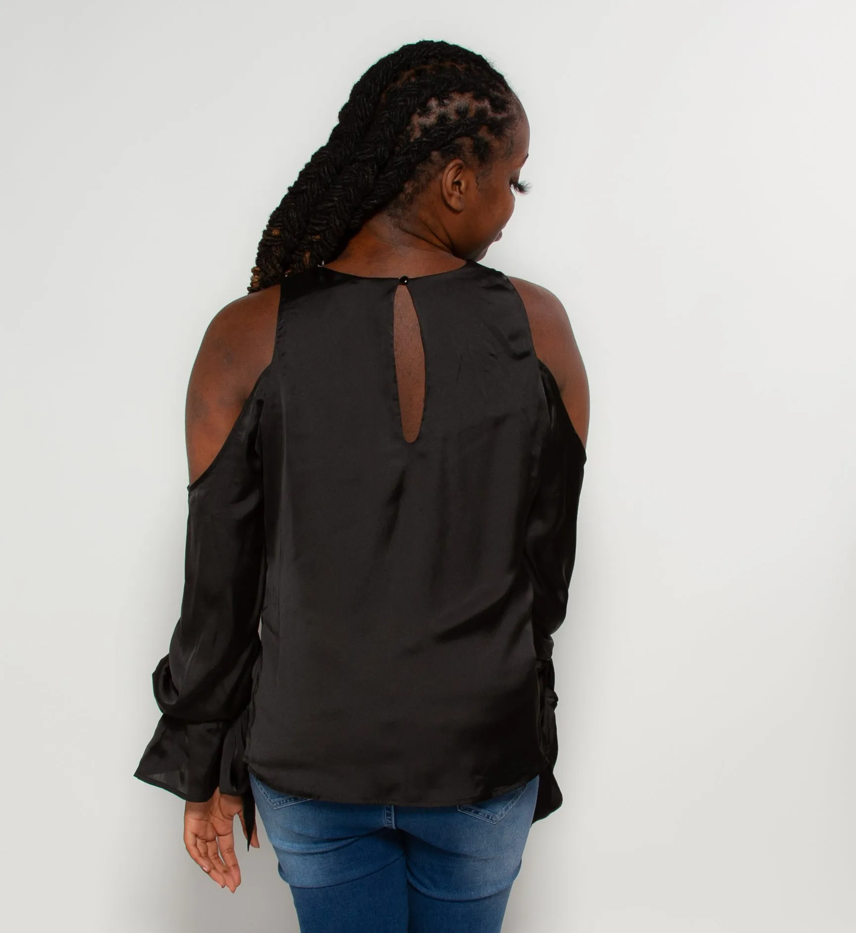 Pleated Cold Shoulder Top