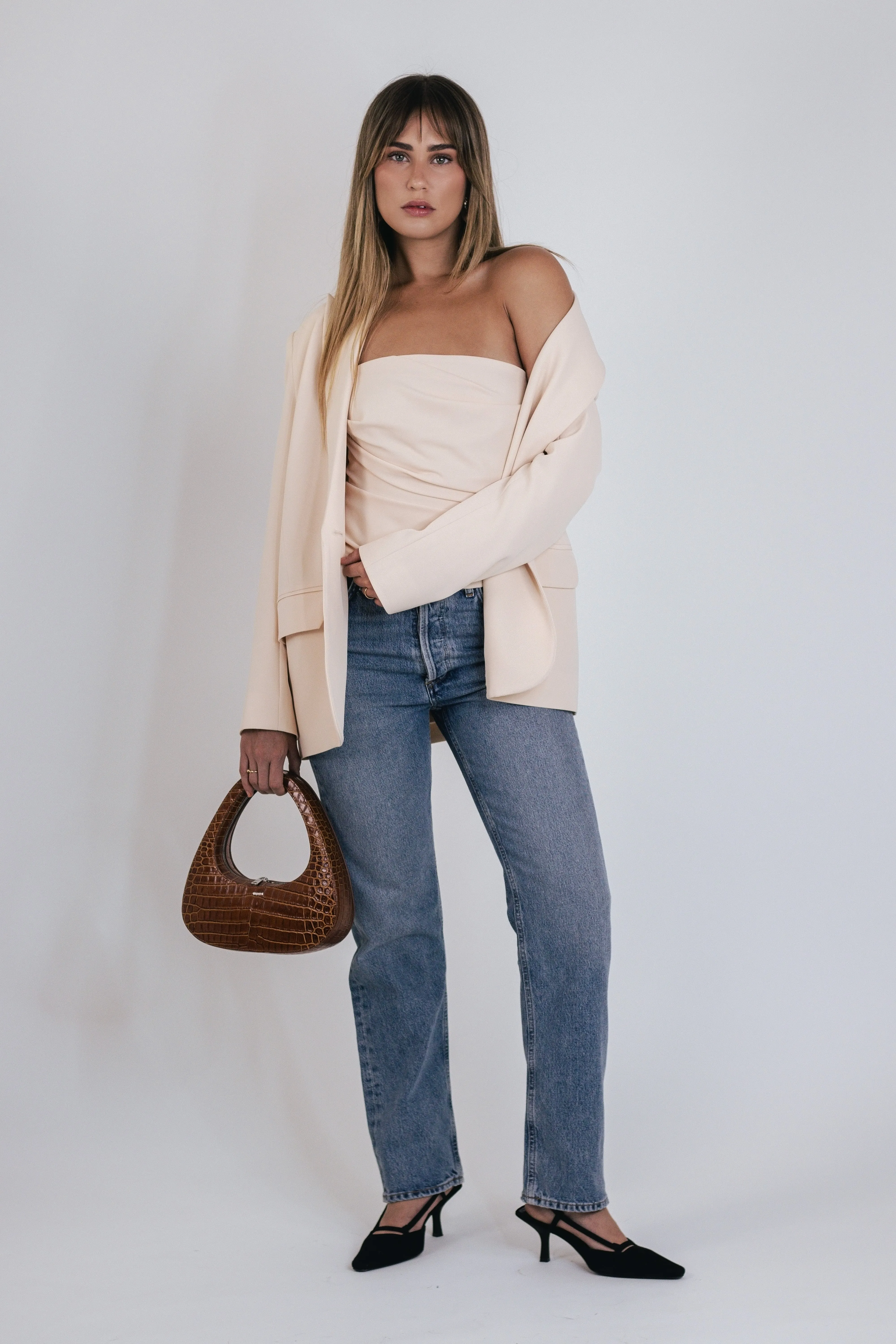 Pleated Crepe Bustier in Bisque