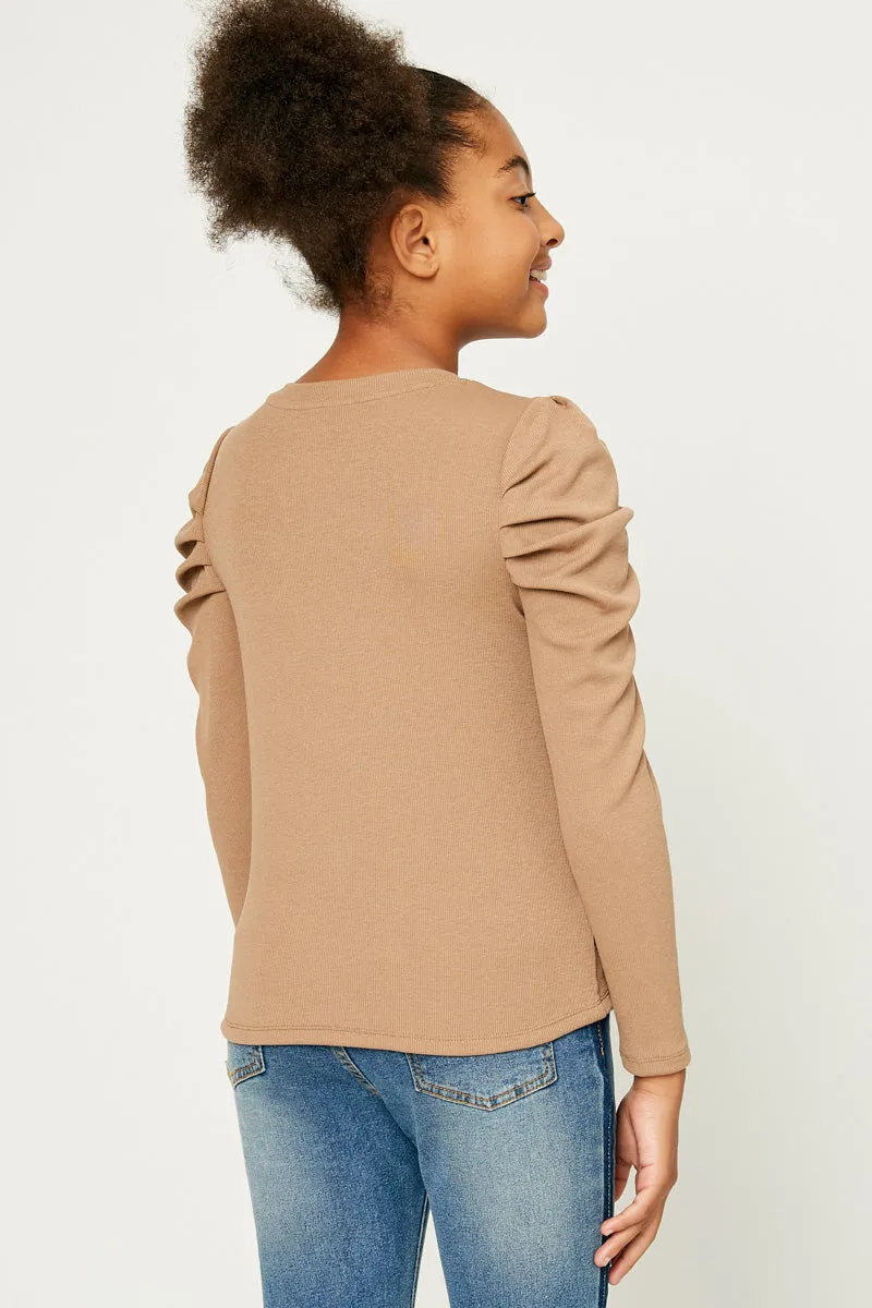 Pleated Puff Shoulder Knit Top