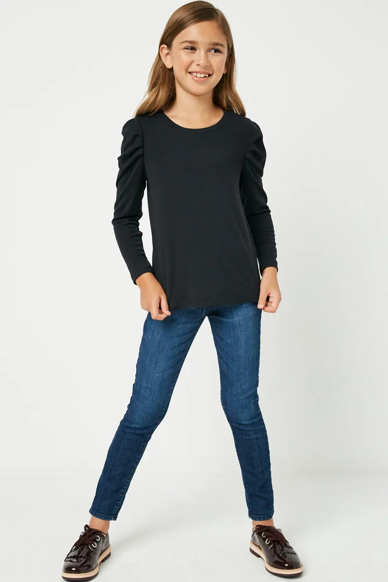 Pleated Puff Shoulder Knit Top