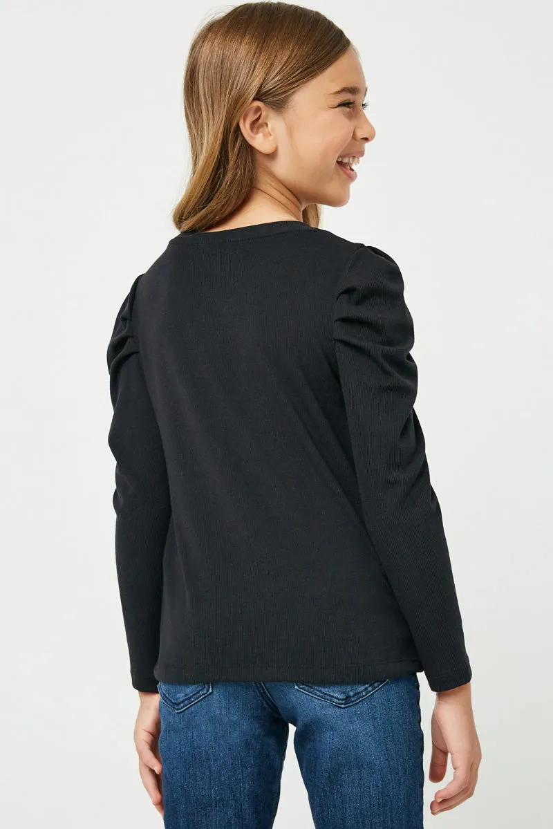 Pleated Puff Shoulder Knit Top