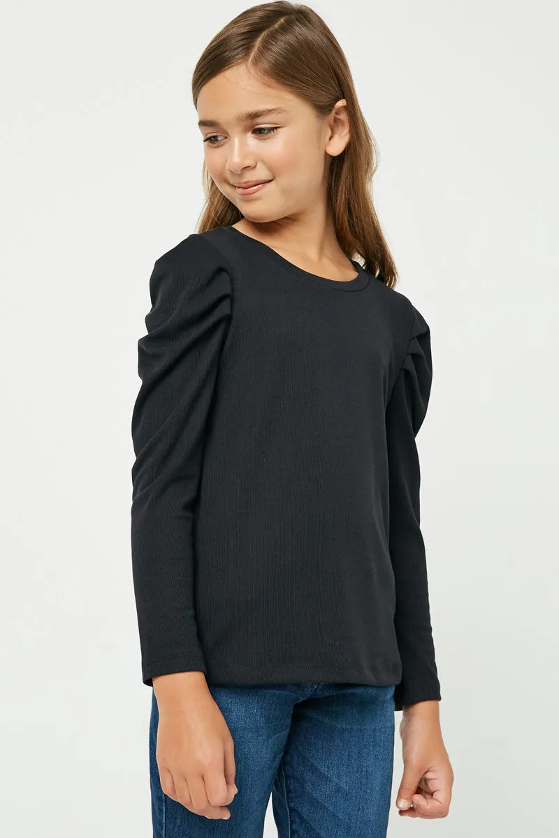 Pleated Puff Shoulder Knit Top