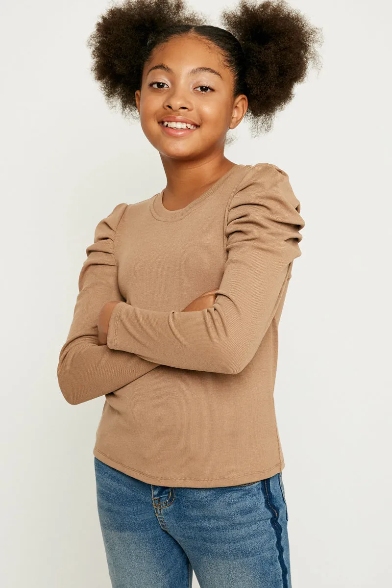 Pleated Puff Shoulder Knit Top
