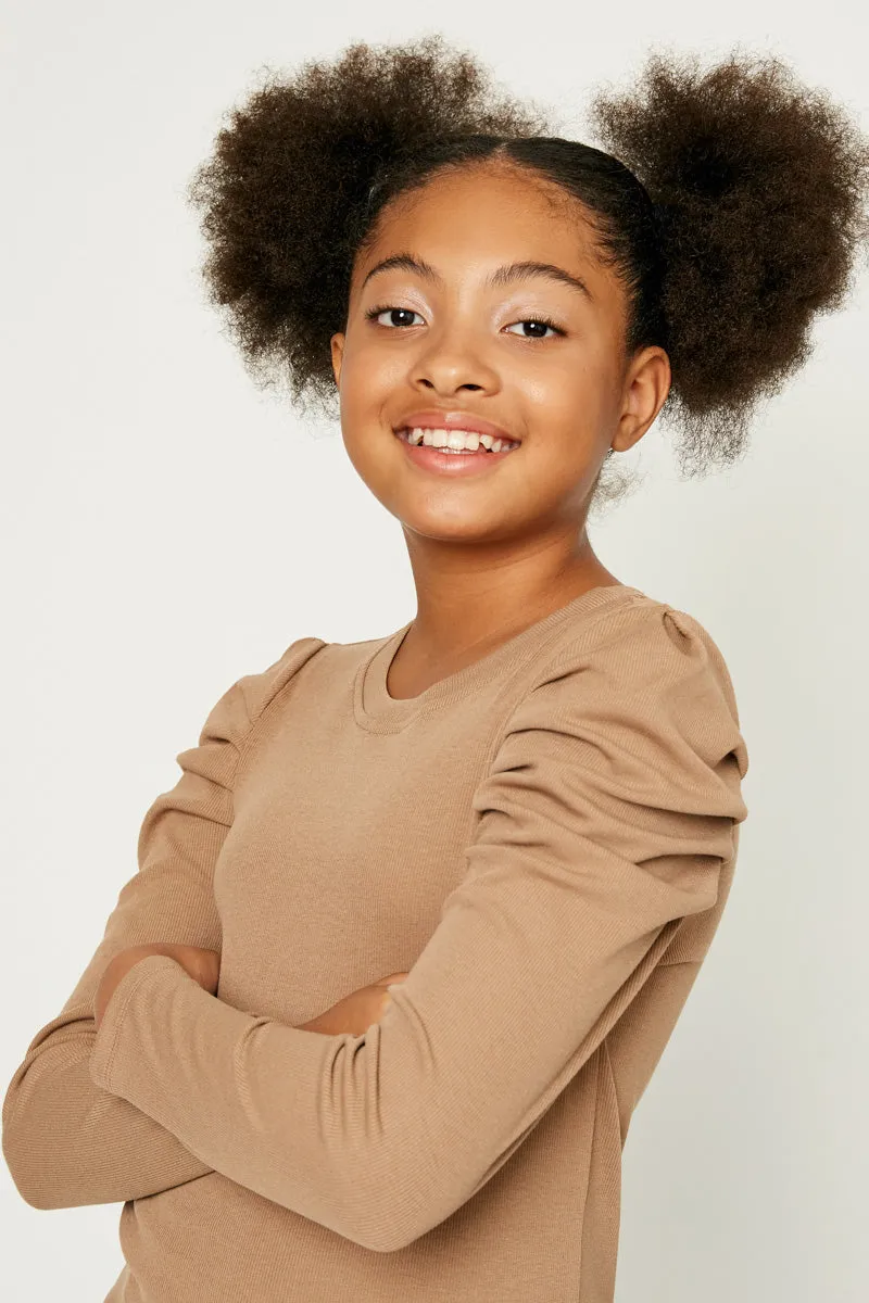 Pleated Puff Shoulder Knit Top