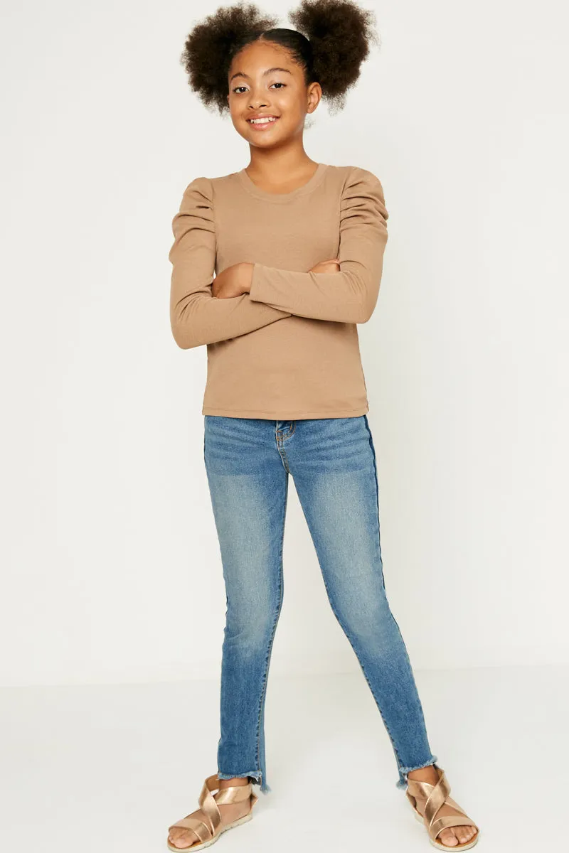 Pleated Puff Shoulder Knit Top