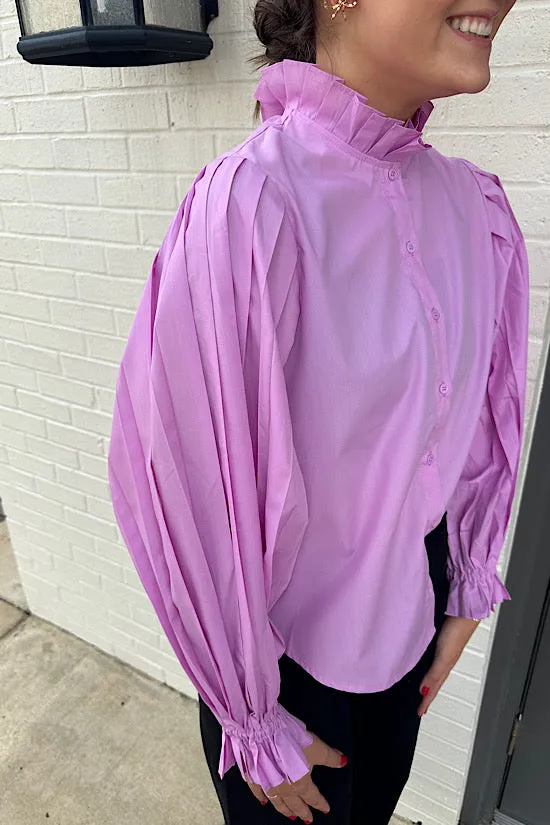 Pleated Sleeve Top in Lavender