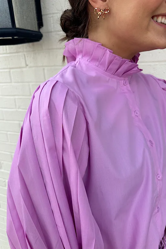 Pleated Sleeve Top in Lavender