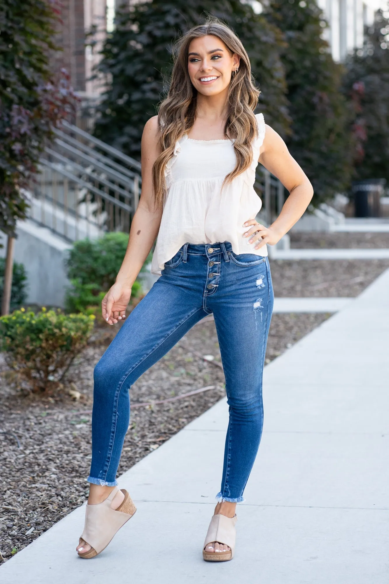 Presley Mid Rise Button Fly Skinny