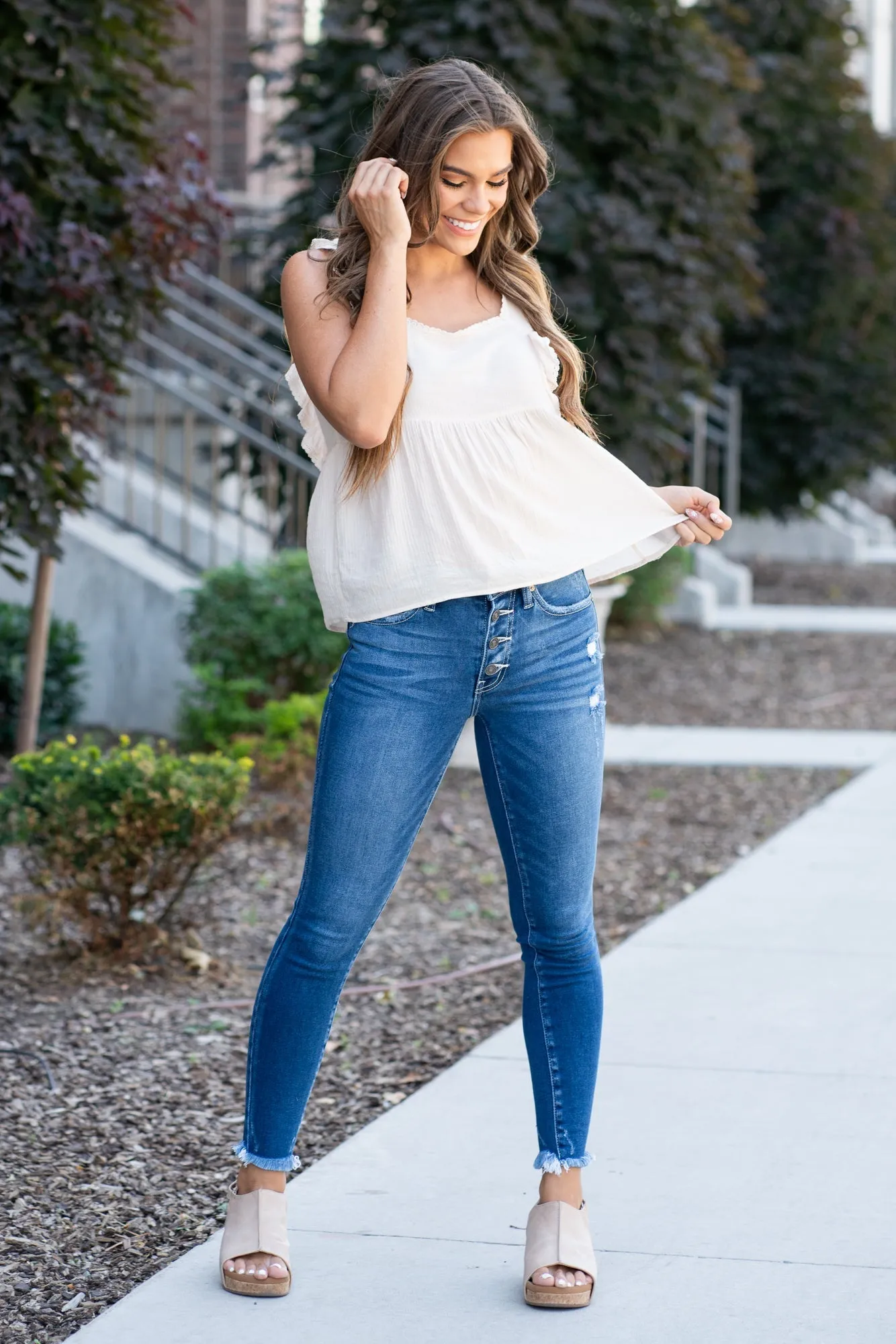 Presley Mid Rise Button Fly Skinny