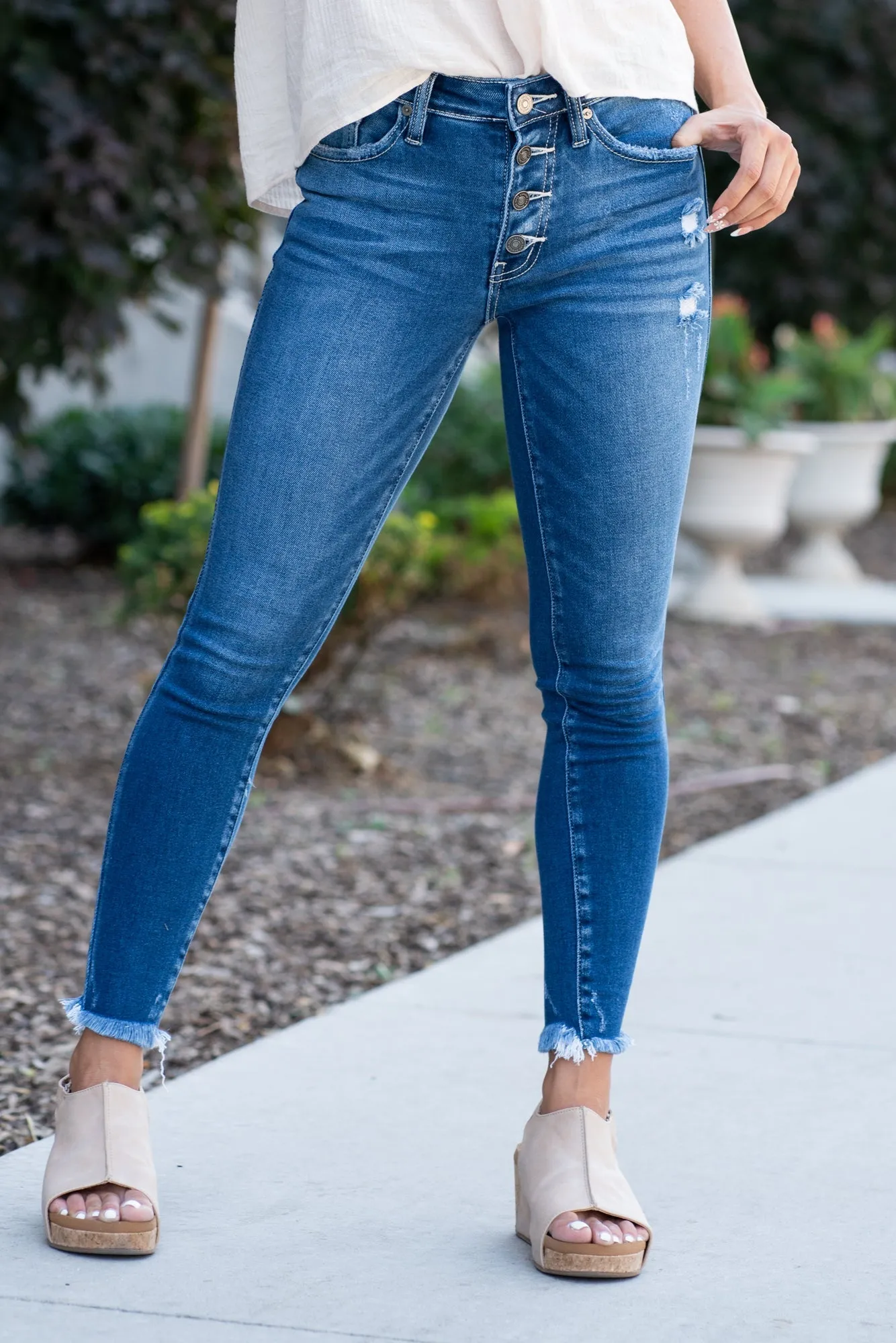 Presley Mid Rise Button Fly Skinny